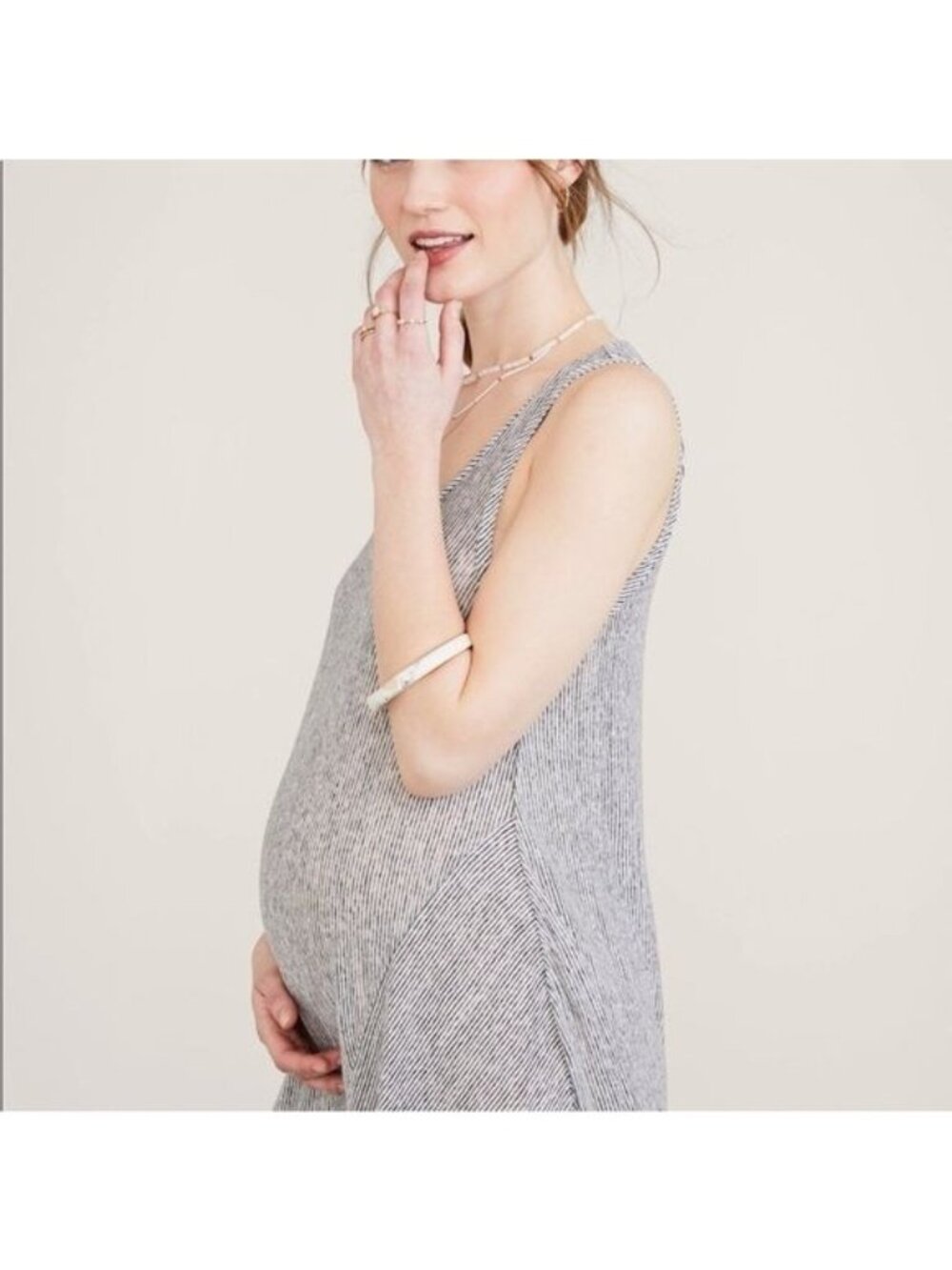HATCH Women’s Dress Maxi Linen Gwen Striped Tank Maternity One Size Petite